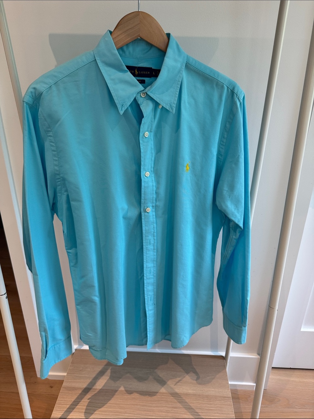 Ralph Lauren Men’s Button-Down Shirt in Bright Turquoise with Yellow Pony